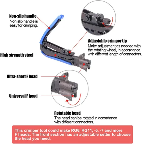 Miniatura 5 de Hilitchi Herramienta de compresión coaxial 5 en 1 con manual de instrucciones (idioma español no garantizado), cable coaxial, pelacables RG6, RG59