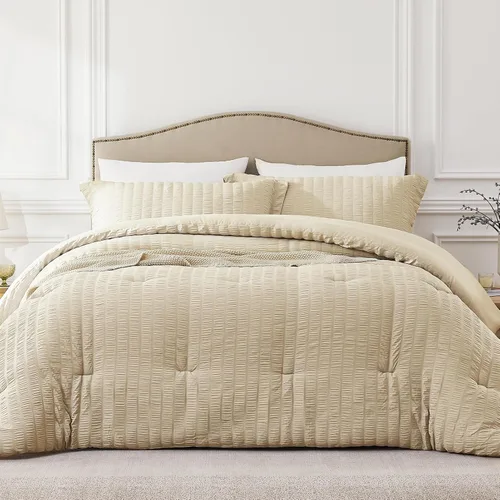 Miniatura 18 de Quataly - Juego de edredón Seersucker tamaño Twin/Twin XL en color blanco; juego de cama de 2 piezas que incluye 1 edredón suave y esponjoso y 1