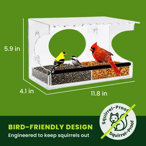 Miniatura 3 de Comedero de ventana para pájaros – Modelo 2018 - Tejado extendid o – Perca de acero – Con alimentación deslizante de acero para desagües de agua