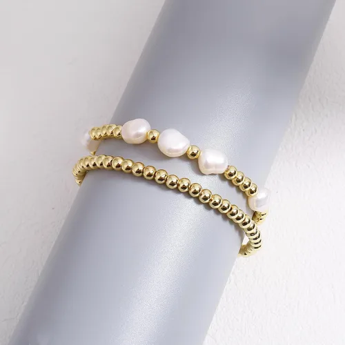 Miniatura 6 de Pulseras de cuentas de oro para mujer, perlas barrocas apilables, chapadas en oro de 14 quilates, pulsera de bolas elásticas para regalo de joyería