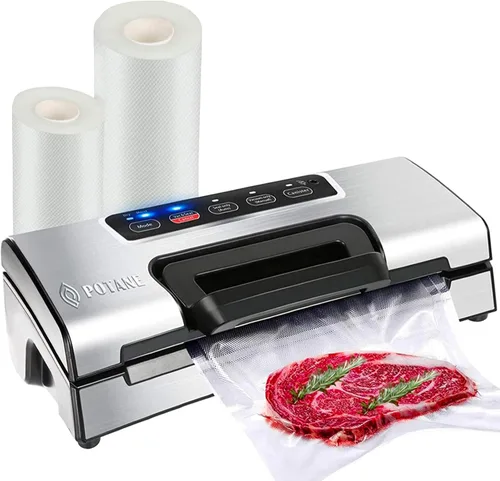 Potane Máquina de vacío de precisión, sellador de alimentos profesional con cortador integrado y almacenamiento de bolsas (hasta 20 pies de