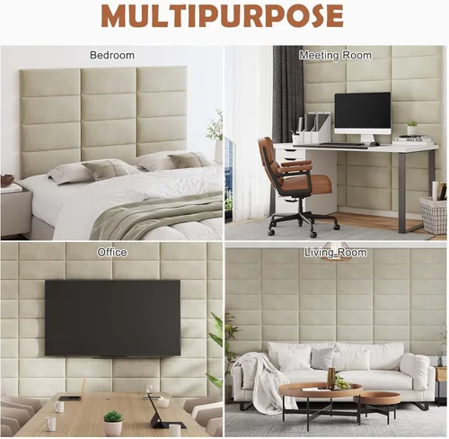 Miniatura 6 de IFNOW Cabecera tapizada para montar en la pared, paneles de pared 3D insonorizados para despegar y pegar para tamaño Queen, cabecero de cama