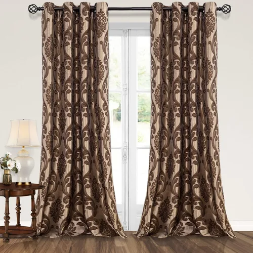 NAPEARL - Cortinas de damasco marrón: cortinas de lujo para sala de estar, cortinas de jacquard para decoración del hogar, cortina marrón victoriana