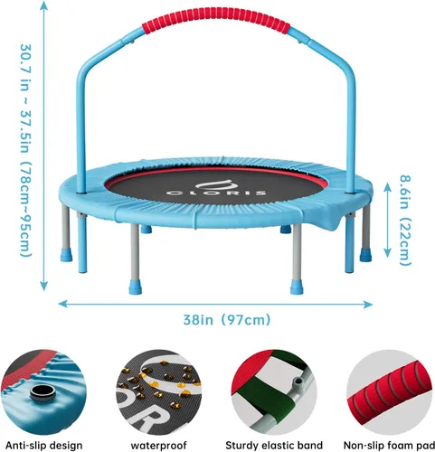 Miniatura 5 de CLORIS 38in/48in Folding Trampoline - Max Load 220lbs / 450lbs Trampoline Rebounder Trampoline with Adjustable Foam Handle, with safty Padded Cover