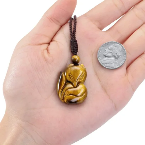 Miniatura 5 de Collar Jovivi de cristal curativo, de obsidiana natural y ojo de tigre para protección de la suerte, dije de amuleto con piedra preciosa y cuerda