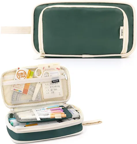 Miniatura 11 de Estuches para lápices de gran capacidad, 4 compartimentos, estuche estético grande para niñas y mujeres, estuche portátil con asa, organizador