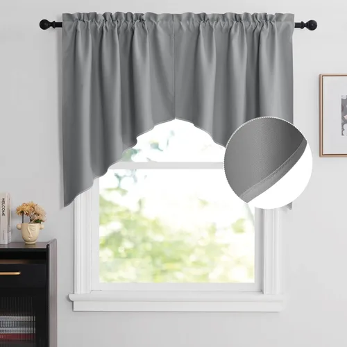 Miniatura 72 de NICETOWN Home Fashion - Cortinas de cocina con bolsillo para poste, cenefa festoneada a medida, cenefa festoneada sólida para ventana de Marrón