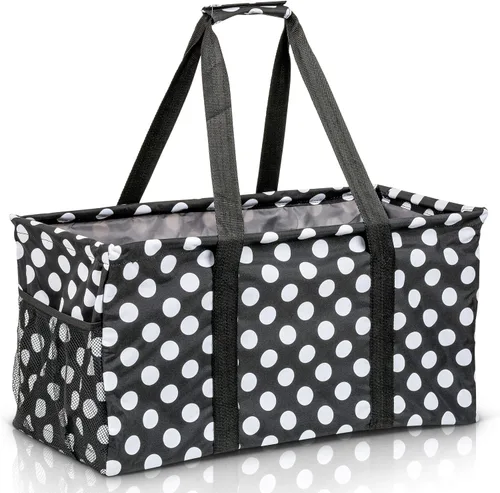 Miniatura 20 de Bolsa de utilidad extragrande Lucazzi - Cesta de lona rectangular plegable reutilizable con marco de alambre con dos bolsillos exteriores