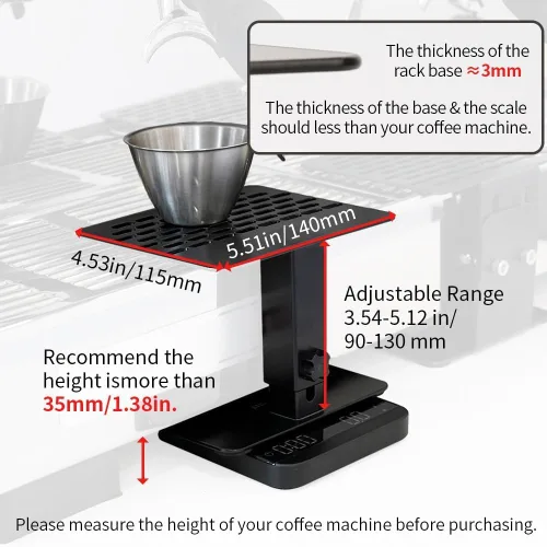 Miniatura 3 de watchget Bastidor de pesaje de café electrónico, altura ajustable, acero inoxidable, báscula de café, soporte para máquina de café expreso, bastidor