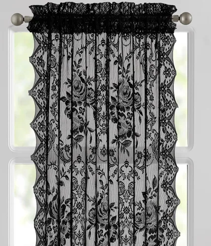 Miniatura 4 de Warm Home Designs Cortinas negras para puerta francesa. El par de cortinas de encaje con rosas inglesas viene con 2 alzapaños gratis. Las cortinas