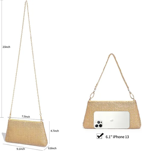 Miniatura 3 de YUWITA Bolso de noche con diamantes de imitación para mujer