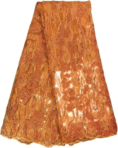 Miniatura 8 de Tela de encaje de lentejuelas elegante bordado floral africano encaje purpurina nigeriana tul red para coser vestido de novia, 5 yardas, verde
