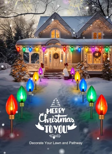 Miniatura 5 de Luces de cadena navideñas súper jumbo de 11 pies con 5 LED o luces marcadoras de sendero, decoraciones navideñas para exteriores - luces colgantes