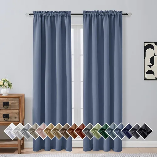 Miniatura 67 de OVZME Cortinas opacas turquesa para tratamiento de ventanas pequeñas, cortinas cortas con bloqueo de luz para ventana de cocina sobre el fregadero