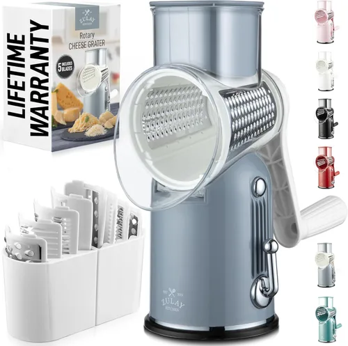Miniatura 34 de Zulay Kitchen Rallador rotativo de queso de 5 cuchillas, rallador de queso manual de manivela con succión reforzada y 5 tambores intercambiables