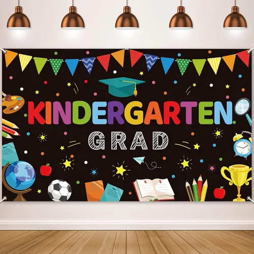 Decoraciones de fiesta de graduación de jardín de infantes, telón de fondo de graduación preescolar para niños, suministros de ceremonia de Negro