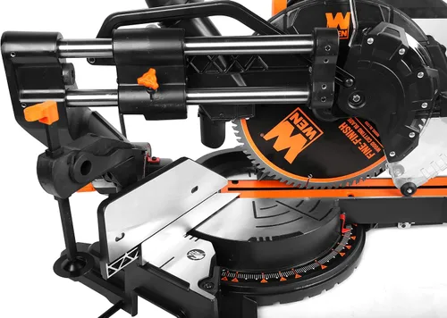 Miniatura 7 de WEN MM1215 Sierra ingletadora compuesta deslizante de doble bisel de 15 amperios y 12 pulgadas con línea de corte LED