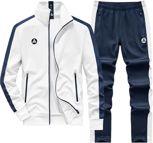 Miniatura 3 de ANOTWENER Trajes deportivos de 2 piezas para hombre, cuello alto, manga larga con bolsillos laterales dobles, chaqueta y pantalones deportivos