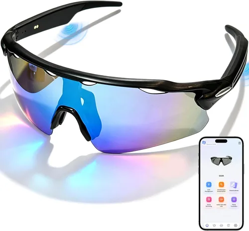 Miniatura 10 de Lentes de audio inteligentes Bluetooth, gafas de sol Bluetooth para correr, ciclismo, con asistente de voz AI, llamadas manos libres y música