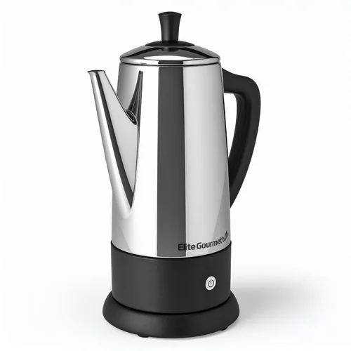 Elite Gourmet Cafetera eléctrica de 12 tazas, filtro de acero inoxidable apto para lavavajillas, tapa y tubo, función mantener caliente, base