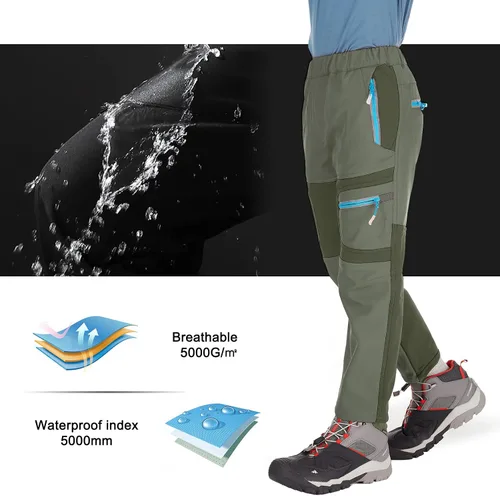 Miniatura 7 de linlon Pantalones impermeables para la nieve para niños y niños, forro polar lind para senderismo, softshell, cálidos, con aislamiento térmico