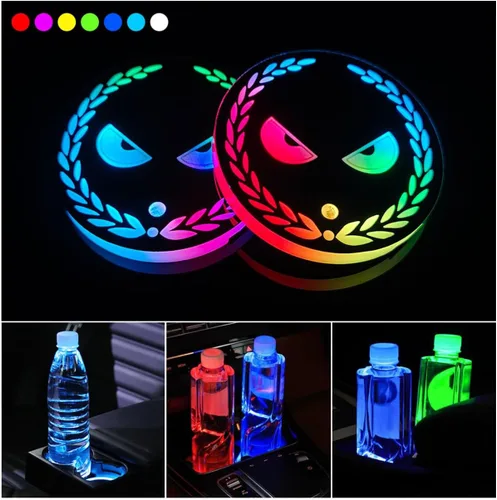 Luces LED para portavasos, 2 posavasos de carga USB con almohadilla de luz luminiscente de 7 colores, alfombrilla para decoración de coche, luz de