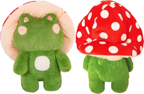 Miniatura 8 de Peluche de rana de 10 pulgadas, lindo sombrero de seta de rana, animales de peluche, juguetes de peluche kawaii, almohada para decoración del hogar