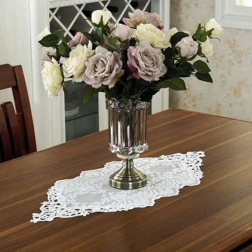 Miniatura 2 de ARTABLE Camino de mesa rectangular bordado de macramé de encaje con exquisito estilo vintage desgastado chic para mesas largas de cena de boda