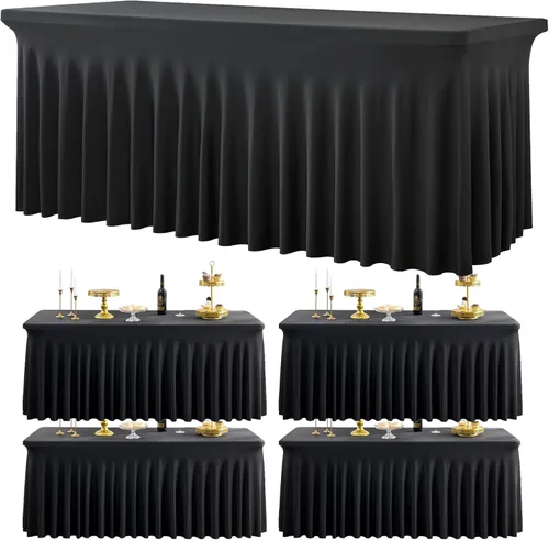Miniatura 98 de Paquete de 2 manteles de spandex para mesas rectangulares de 8 pies, mantel elástico rosa de 8 pies, manteles ajustados, falda de mesa para fiestas
