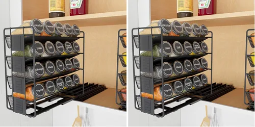Miniatura 8 de SpaceAid Organizador de especias extraíble con 20 frascos, organizador de condimentos deslizante de servicio pesado para gabinetes de cocina