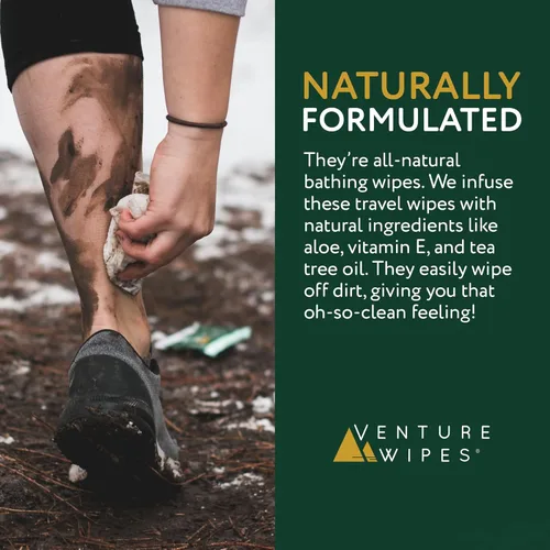 Miniatura 4 de Venture Wipes Toallitas corporales de aceite de árbol de té, toallitas de aventura para adultos, limpieza biodegradable con aloe y vitamina E