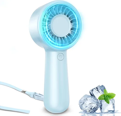 Miniatura 12 de Ventilador de mano portátil, pequeño ventilador de mano turbo personal, potente, refrescante, cordón, recargable por USB, 5 velocidades, maquillaje