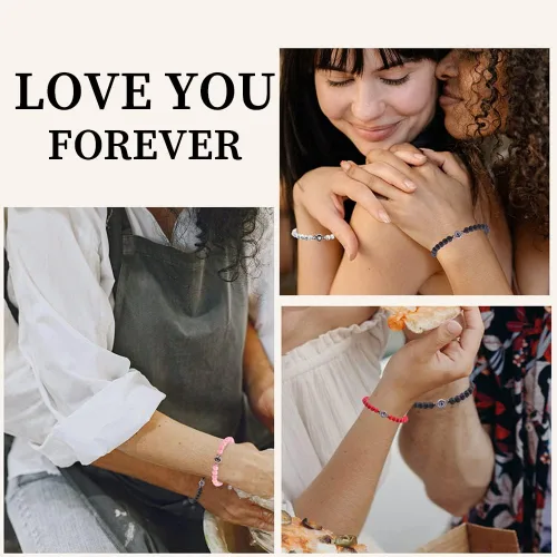Miniatura 7 de XAOUS I Love You - Pulseras para parejas con proyección en 100 idiomas, cristal curativo, ágata negra, turquesa blanca, pulseras a juego para novio