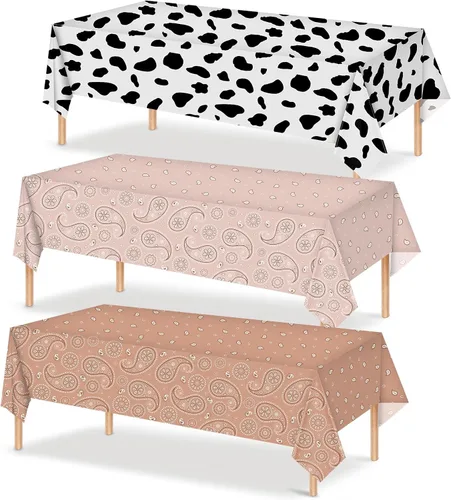 Miniatura 12 de Tatuo Mantel de fiesta del oeste con estampado de cachemira, mantel de bandana, mantel de plástico rectangular con flores para fiesta temática