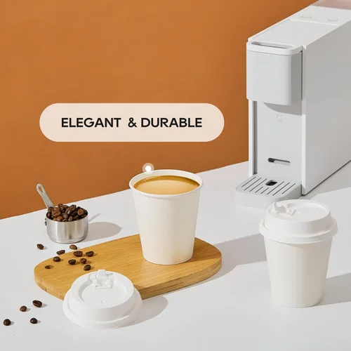 Miniatura 3 de JOLLY PARTY [Paquete de 100] Tazas de café de papel de 10 onzas, taza de café de papel desechable con tapas, taza de bebida caliente/fría para agua