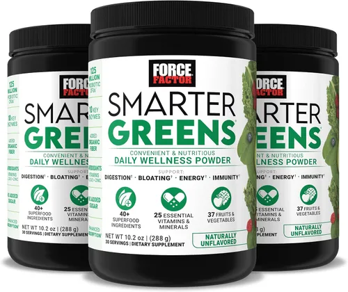 Miniatura 12 de Force Factor Polvo de bienestar diario Smarter Greens, polvo de superalimento de verduras para apoyar la salud intestinal, hinchazón y digestión