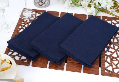 Miniatura 3 de Blue Needles - Juego de 12 servilletas de tela sólidas azul marino 100% algodón, servilletas de cena de 45 x 45 centímetros - Suave, reutilizable