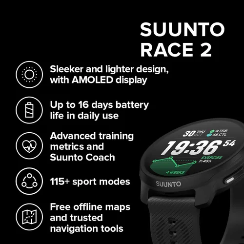 Miniatura 2 de SUUNTO Race 2 Reloj deportivo con GPS, pantalla táctil AMOLED de 1.5 pulgadas con corona, duración de la batería de 16 días, métricas