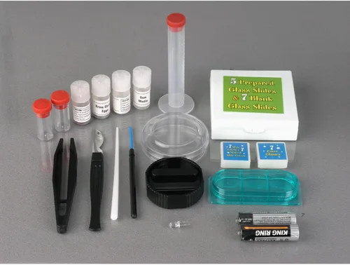 Miniatura 6 de AmScope Serie M30 Kit de microscopio STEM de 52 piezas para niños, microscopio compuesto monocular, portátil para niños, incluye placa de Petri