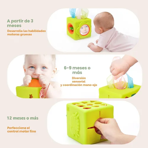 Miniatura 8 de hahaland Caja de pañuelos de silicona para bebé, juguetes Montessori de 6 a 12 meses, juguetes Montessori para bebés de 6 meses, cubo de actividades