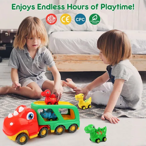 Miniatura 6 de Nicmore Juguetes para niños pequeños, camión de dinosaurios para niños: juguetes para niños de 2, 3, 4, 5 años, camión transportador de dinosaurios