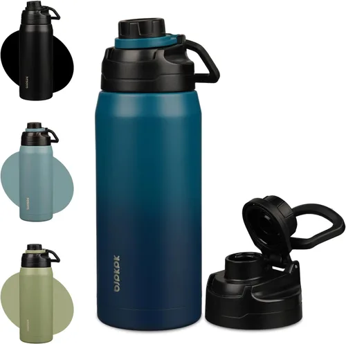 Miniatura 19 de BJPKPK Botella de agua aislada de 36 onzas, botellas de acero inoxidable con tapa de boquilla a prueba de fugas, jarra de agua grande de boca ancha
