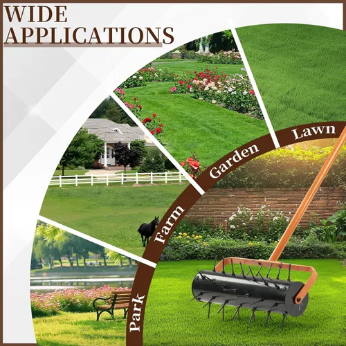Miniatura 6 de Aireador de césped rodante de 17 pulgadas, aireadores manuales de alta resistencia para aireador de césped y herramientas de jardín para aireación