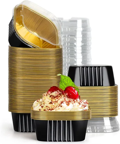 Miniatura 22 de EUSOAR - Moldes para pastel con tapas, 50 unidades de 300 ml/10 oz, moldes cuadrados desechables para cupcakes, recipientes de papel de aluminio