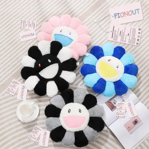 Miniatura 3 de FIONOUT Almohada de flores negras, almohada en forma de flor, cojín de suelo con cara de flor, almohada de felpa de girasol, lindas almohadas Black-a