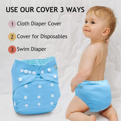 Miniatura 4 de ALVABABY Baby Cloth Diaper Cover, Swim Diaper,Nappy Shell Baby Girls and Boys Azul