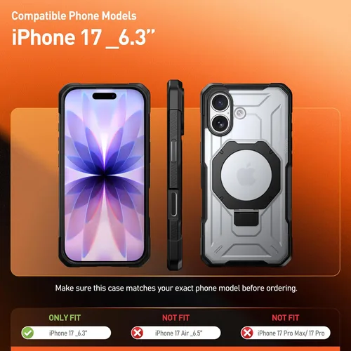 Miniatura 2 de Funda Poetic Spartan con soporte de anillo para iPhone 17, [Botón de control de cámara][Compatible con Magsafe], funda protectora de cuerpo