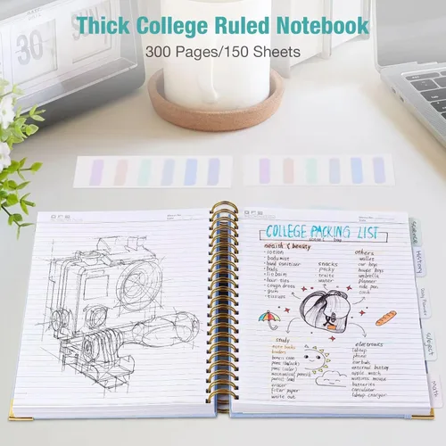 Miniatura 2 de Cuaderno de espiral, cuaderno con renglones universitarios, A5, diarios de cuero de 300 páginas para escribir, cuadernos de tapa dura de 5.7" x 8.5