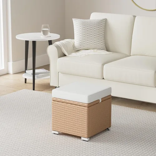 Miniatura 2 de Best Choice Products Juego de 2 otomanas de mimbre, muebles de exterior multiusos para patio, patio trasero, asientos adicionales, reposapiés, mesa