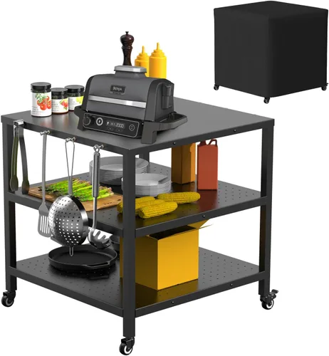 Miniatura 9 de Soporte de parrilla plegable para Ninja Woodfire OG701 OG800 OG900 Series y horno de pizza OG101, carrito de mesa al aire libre con estante lateral